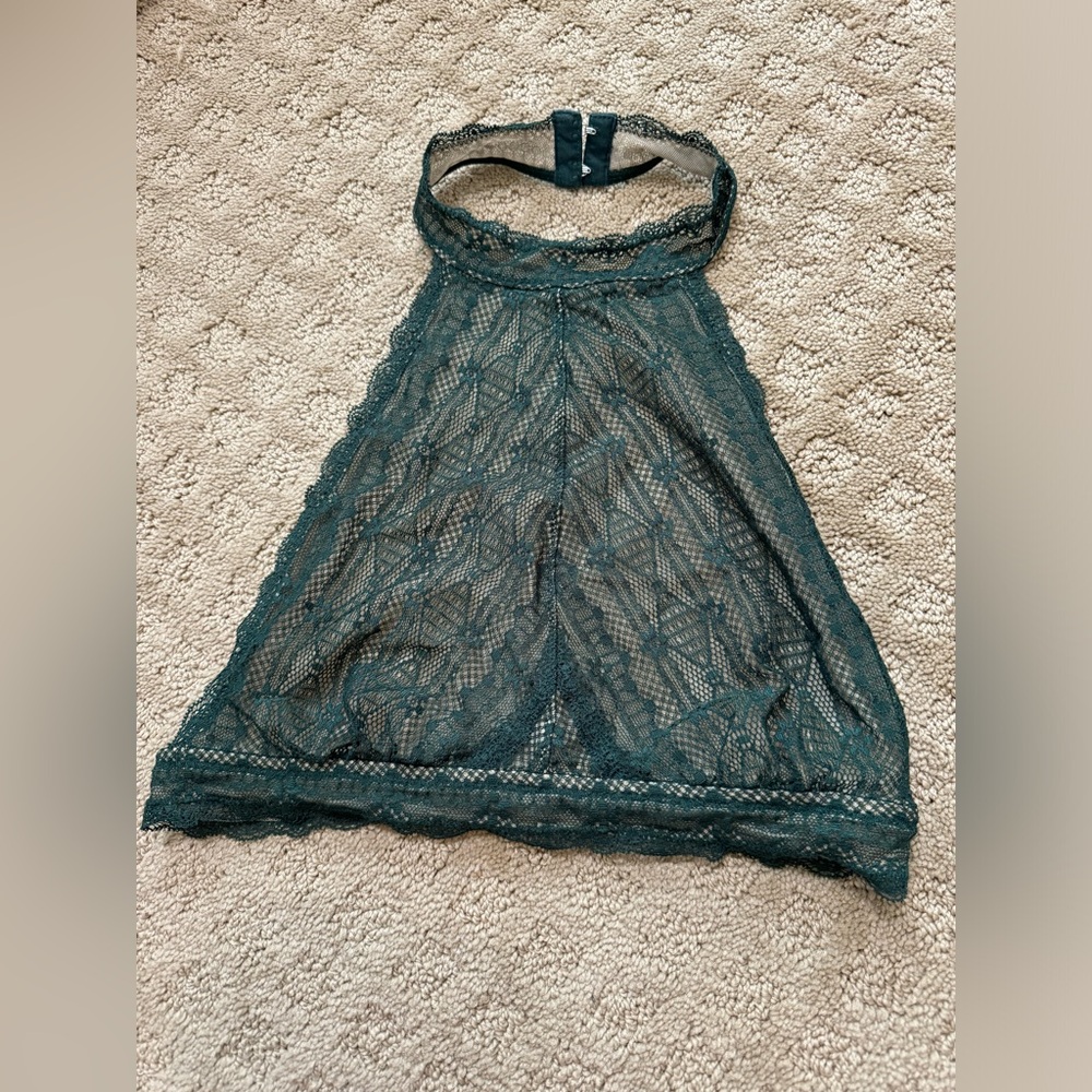 Free People Intimately Lace Halter Top - Forest Green, Size Small